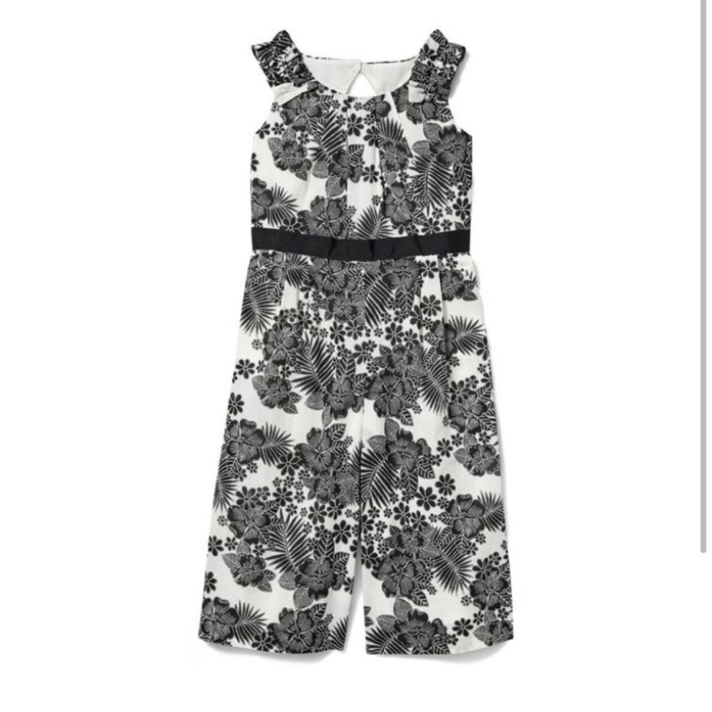 Janie and Jack girls black white floral print flare sleeve jumpsuit 3-6 months